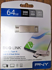 NEW PNY DUO LINK 64GB FLASH DRIVE USB-C USB-A 3.2 DUAL DRIVE 200MB/S FREE SHIP