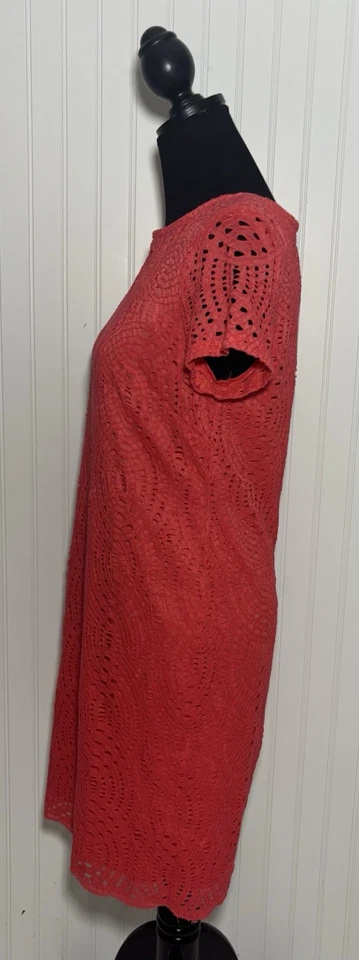 Chico’s 0.5 Coral Crochet Lace Sheath Dress Womens Size Small Lined Zipper Boho - Imagem 4 de 4