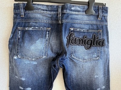 Mens DOLCE&GABBANA DOLCE GABBANA Famiglia Patch Crash Repair Process Denim 48 14