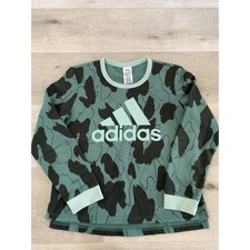 Adidas Womens Abstract Animal Print Crewneck Sweatshirt Green Black Small