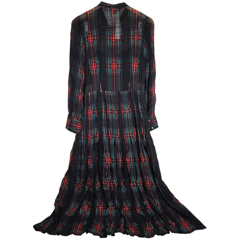 J. Vestido redondo cuello lazado Stewart tartán viscosa gasa negro rojo tartán CF794 NUEVO CON ETIQUETAS Foto 2 de 4