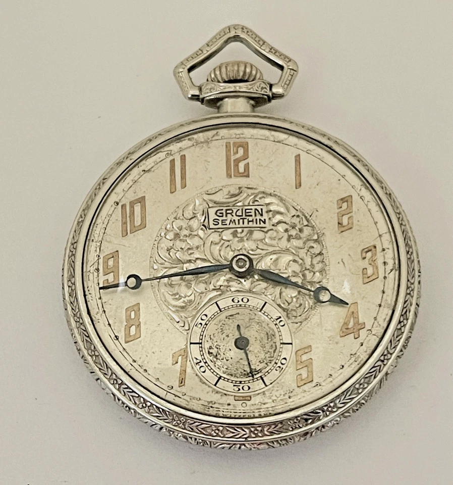 Rare Art Deco Gruen Semi Thin 758 Pocket Watch - Image 2 of 4