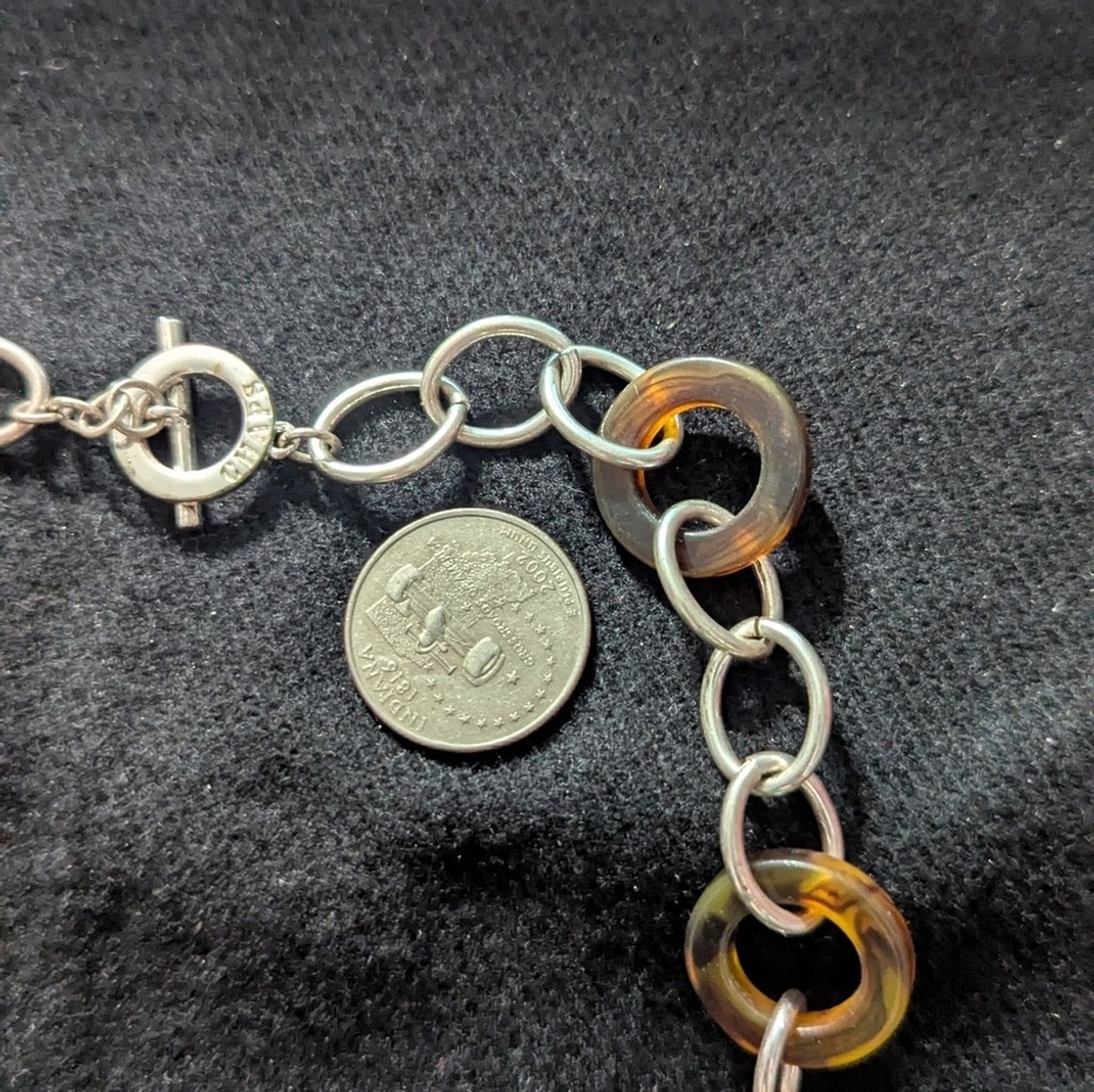 Chaps Silver Tone Brown Patterned Hoop Chain Stat… - image 4