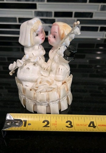 Vintage Mid Century Bride and Groom Wedding Cake Topper Antique Anniversary