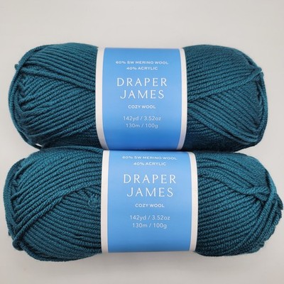 (2 Skeins) Draper James Cozy Wool LYONS BLUE SW Merino Acrylic 142 yds 3.52 oz