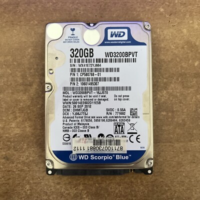 Western Digital WD3200BPVT 22ZEST0 320GB 2.5'' HDD 5400rpm 8MB WD Hard Drive
