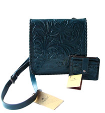 Patricia Nash Blue Coral Granada Genuine Leather Crossbody  Cassis Wallet NWT