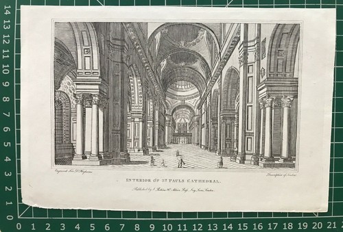 Estampado antiguo 1806; interior de la catedral de San Pablo, Londres - Imagen 2 de 2