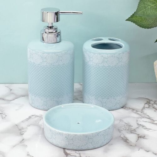 Ceramic Bathroom Accessories Set of 3 Bath Sets for Home Light Blue S18