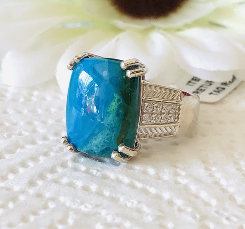 Peruvian Opalina & Zircon Platinum Overlay 925 Sterling Silver Ring Size M - Picture 3 of 6