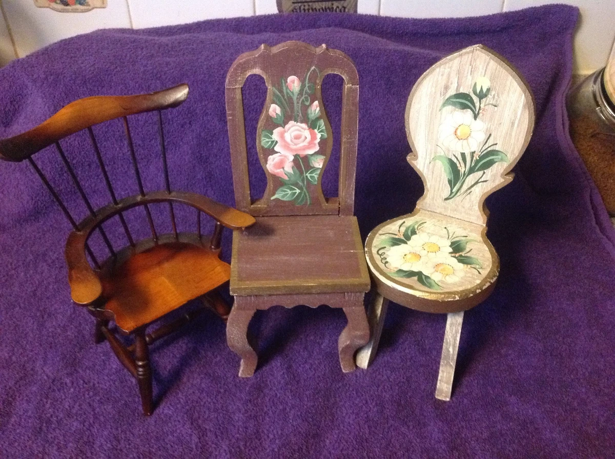 3 Doll Hand Painted Chairs 10.5