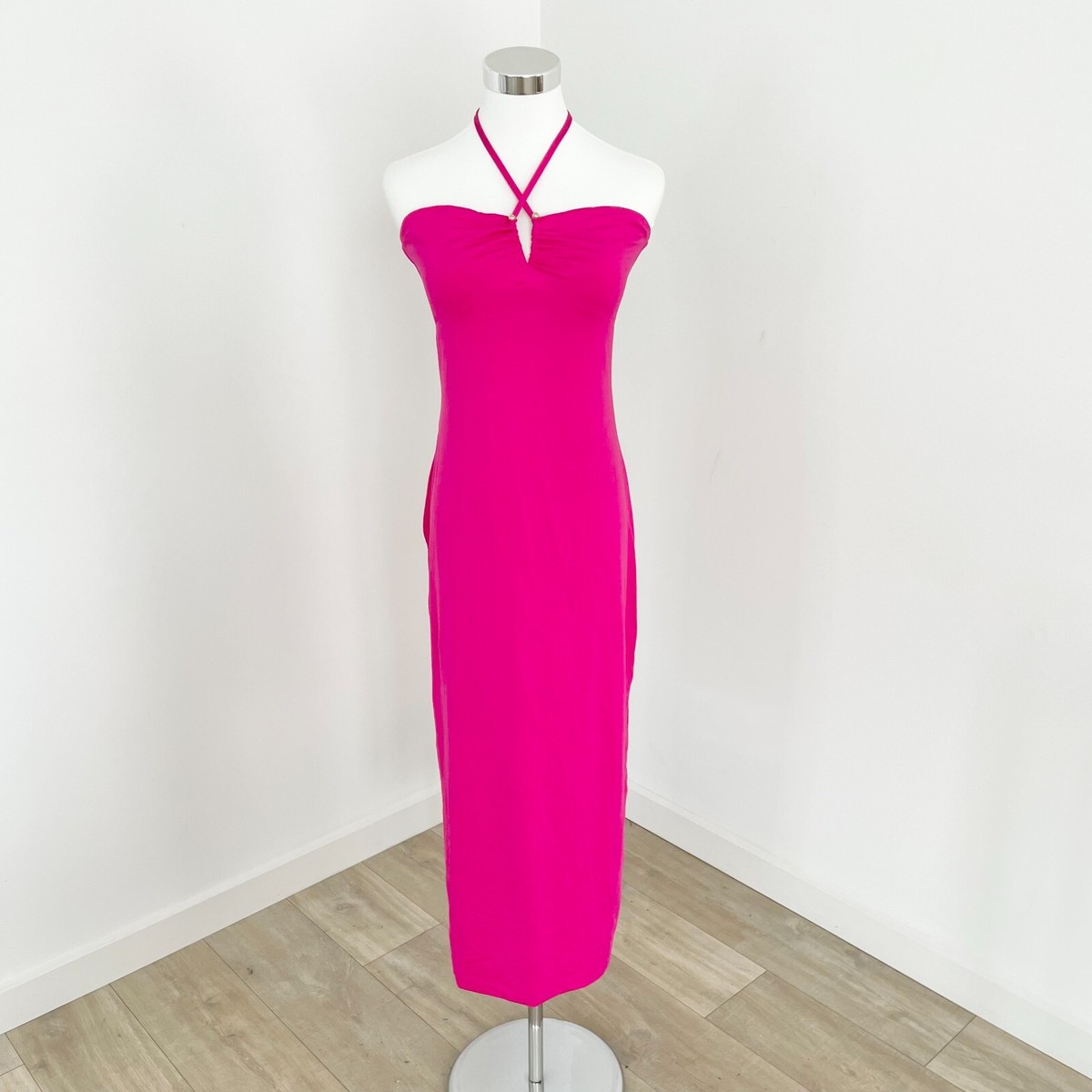 Kookai Sunday Halter Dress Womens Size 40 AU 12 Paradise Pink Tie