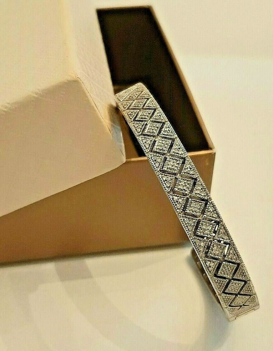 Sterling Silver Hinged Diamond Cuff Bracelet Sign… - image 7