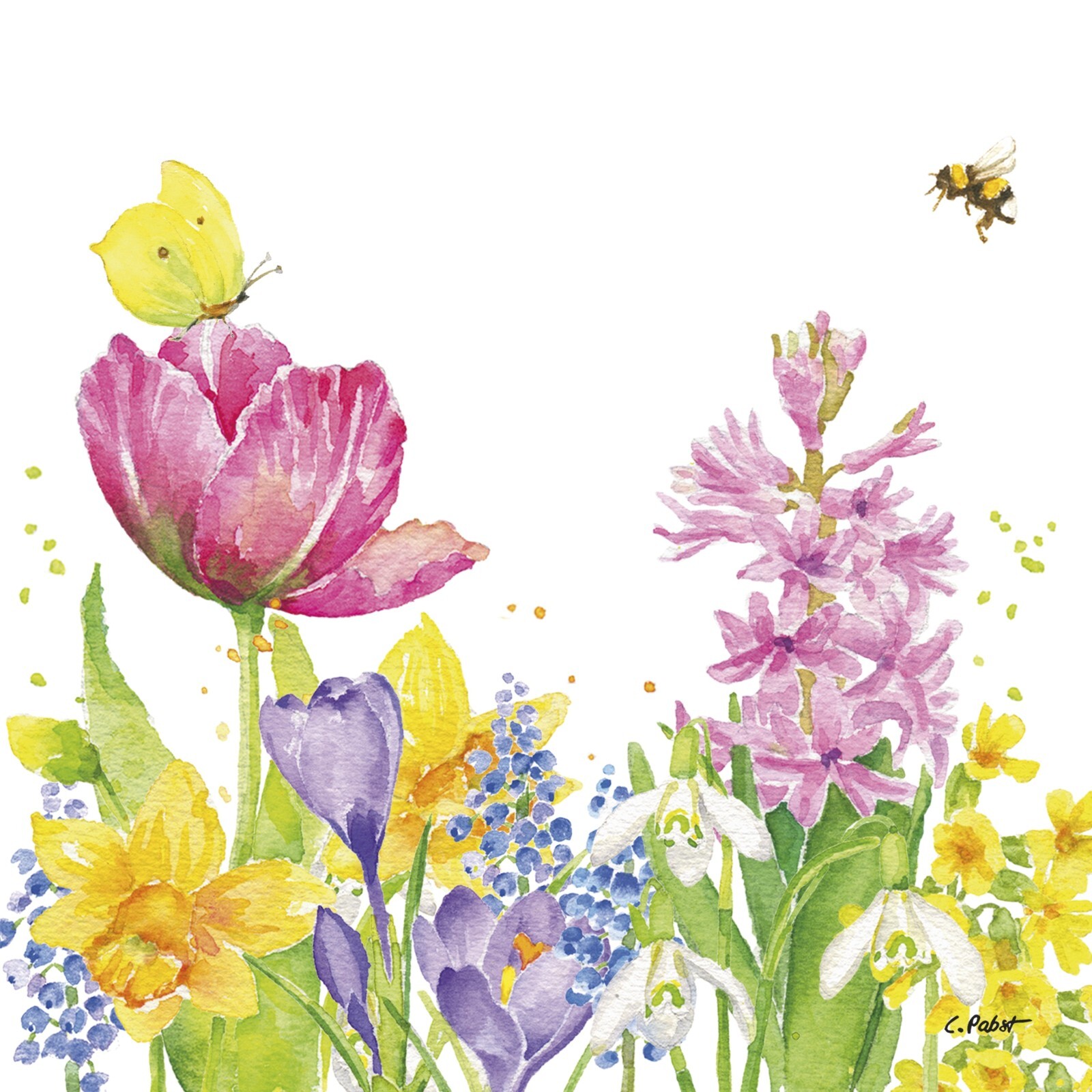 4 x Paper Napkins/33cm/3Ply/Decoupage/Summer Flowers/Butterfly and Bee