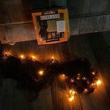 Lighted Halloween Garland Black Gauze 35 Orange lights New 9ft 2012 TESTED WORKS