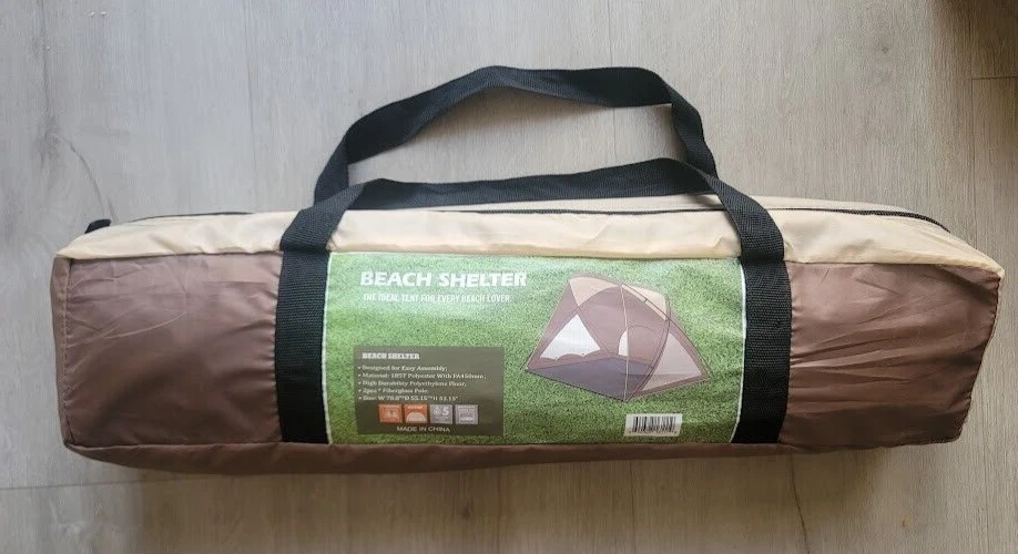Beach Shelter Tent Brown/Tan Durable Polythlene Floor Carrying Bag 2 Person