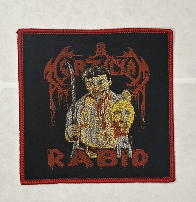 MORTICIAN, RABID, RED BORDER, SEW ON WOVEN PATCH