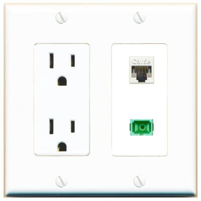 RiteAV Power Outlet and CAT5E SC-APC-SX Wall Plate Decorative [White]