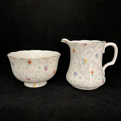 Embassy Ware Bone China Creamer Open Sugar Small Floral Vine Fondeville England