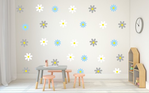 Juego de 30 pegatinas de pared de dormitorio para niños con patrón de primavera con flores - Imagen 3 de 9