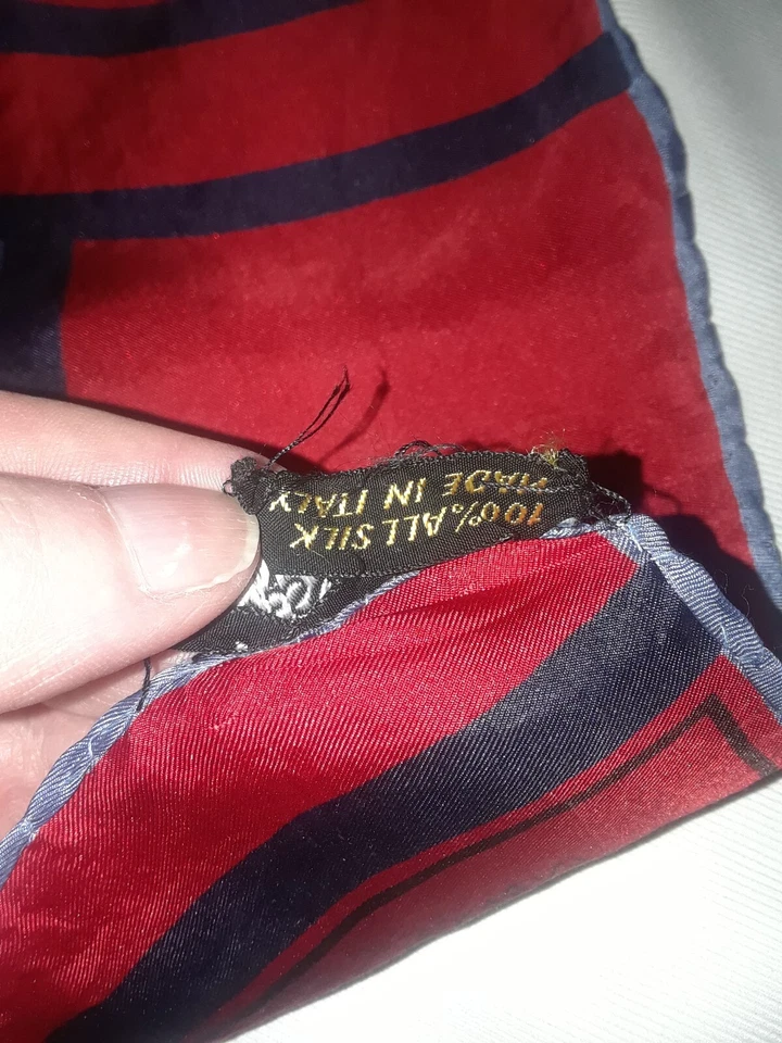 Vintage Yves Saint Laurent Red Blue Geometric 100% Silk 18" Pocket Square Italy - Image 4 of 4