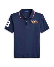 Polo Ralph Lauren L93609 Boys Navy Triple Pony Cotton Polo Shirt Size 5