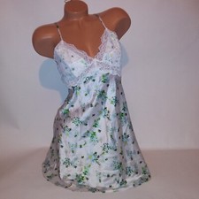 Victoria Secret Lingerie Chemise Slip Small White Blue Green Floral Lace Trim