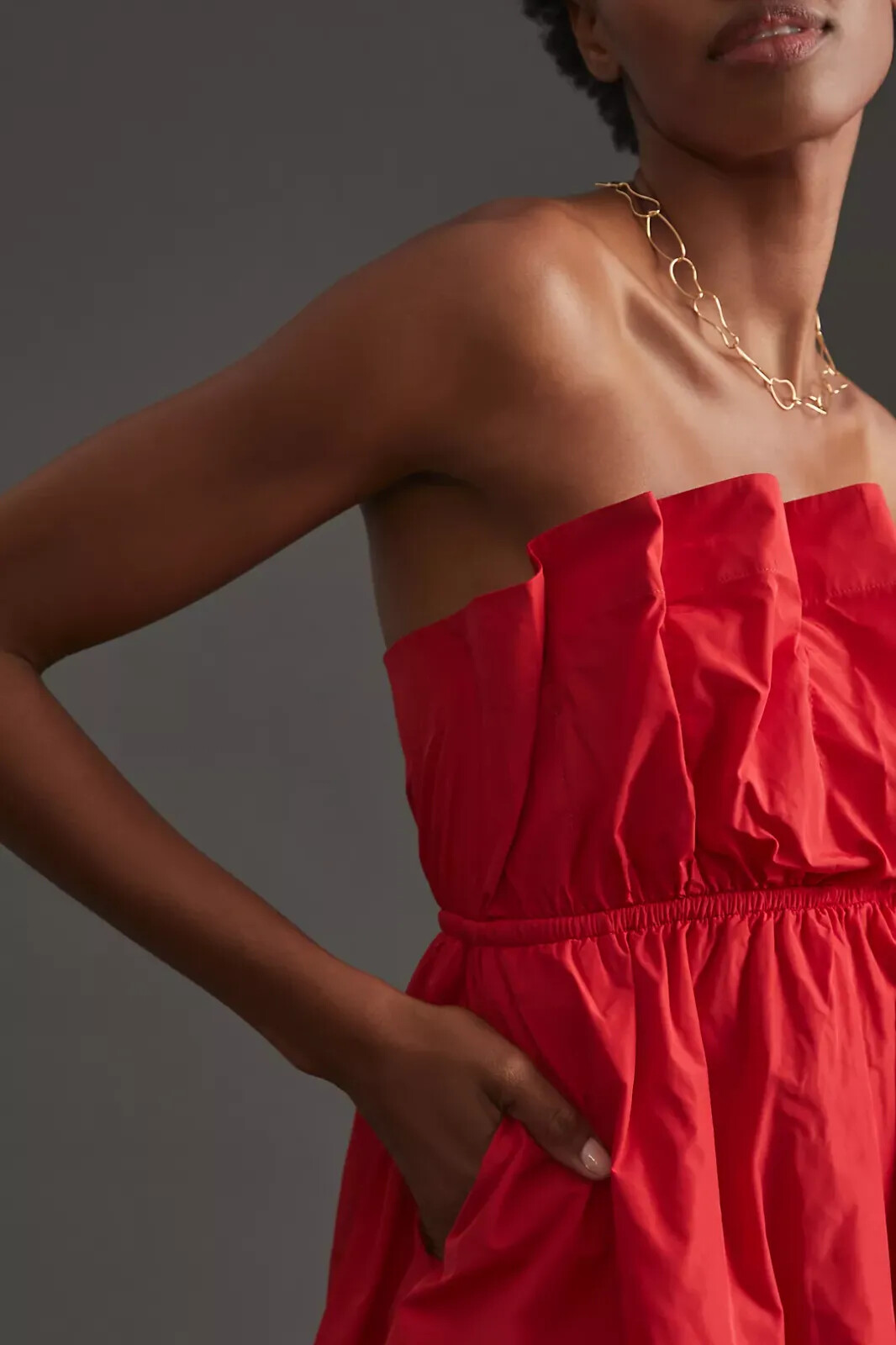 Anthropologie red women’s S ruffled taffeta Strapless mini dress