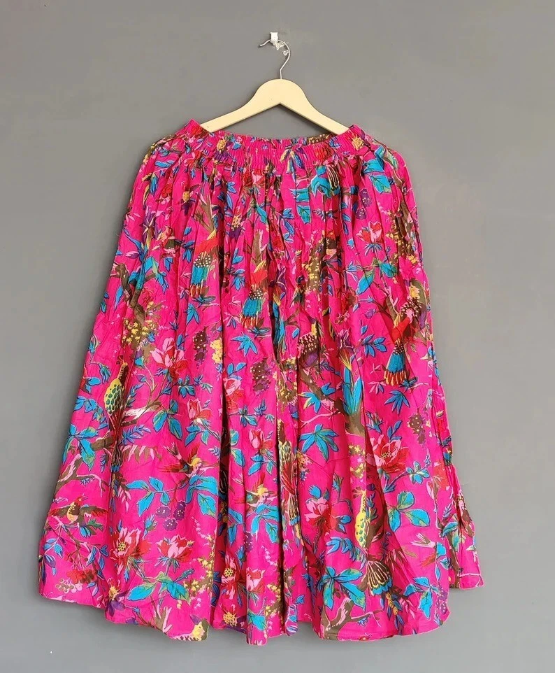 Indian Cotton Dark Pink Bird Skirt Women's Clothing Long Skirt Beach Skirt US