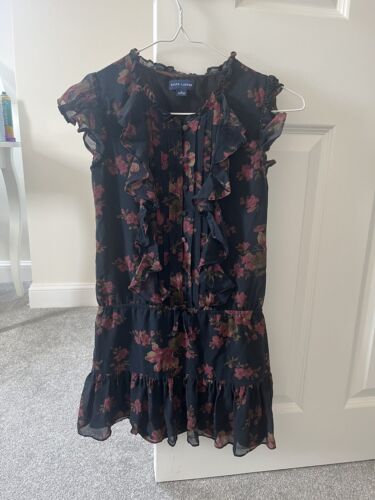 Ralph Lauren Mulberry Silk Floral Frilly Dress Age 8 Girls - Picture 1 of 6