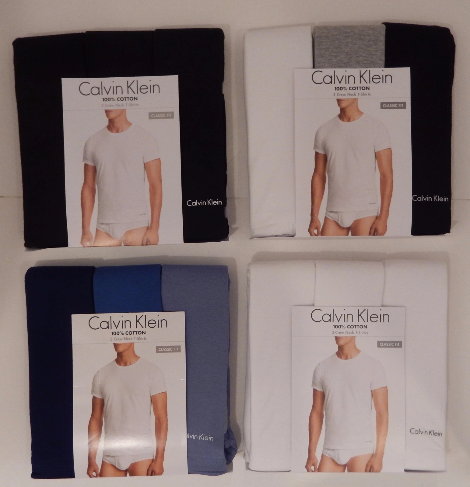 3 CALVIN KLEIN COTTON BLACK WHITE BLUE GRAY SIZE S M L XL XXL CREW NECK T-SHIRTS
