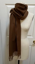 New Donna Karan Large 16" x 68" 100 Cashmere Scarf Fringe Detail Camel 395