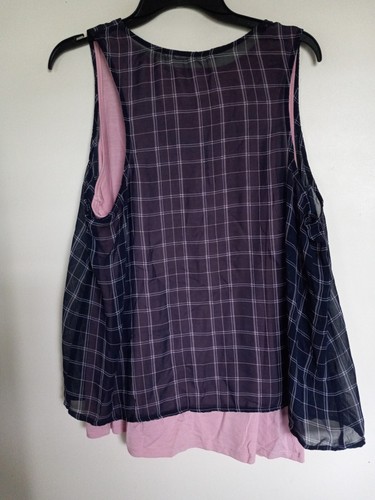 Xhilaration Women's Sz XXL Peacoat Navy Pink Layered Plaid Tank Shirt - Picture 3 of 3
