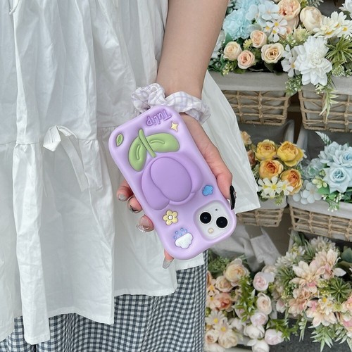Für iPhone 13 14 15 16 Pro Max Lila Tulpe 3D Silikon Handy Hülle Ständer Cover - Bild 8 von 10