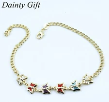Women Girl Six CZ Butterfly Gold Chain Gold Filled Anklet Foot Bracelet 9.2"