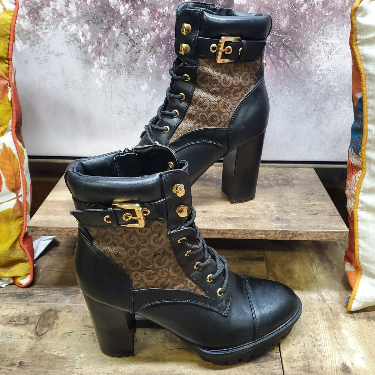 Brown Guess Ladies Boots GUESS Women's Tan Brown Leather Ankle