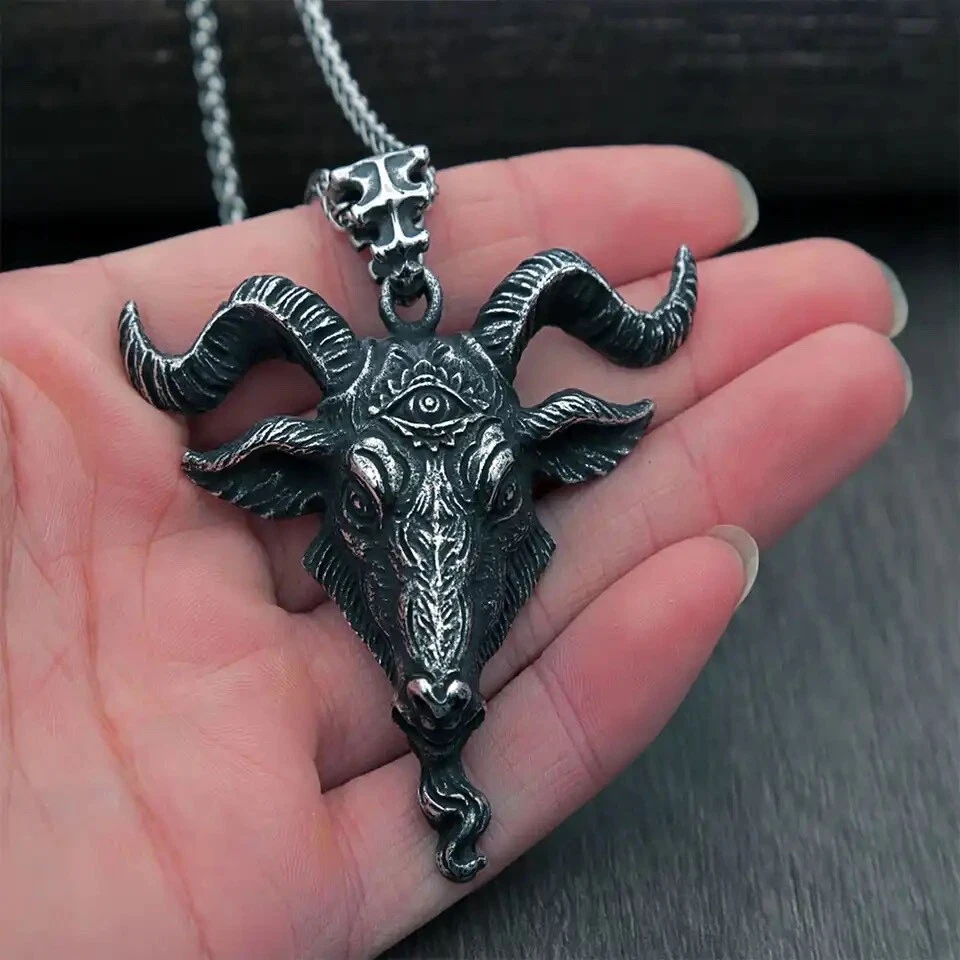 Church of Satan hammer Sigil Baphomet Viking Demon illuminati Necklace Pendant