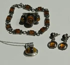 Vintage Sterling Silver Amber Jewelry Lot Bracelet Cuff Ring Pendant Necklace...