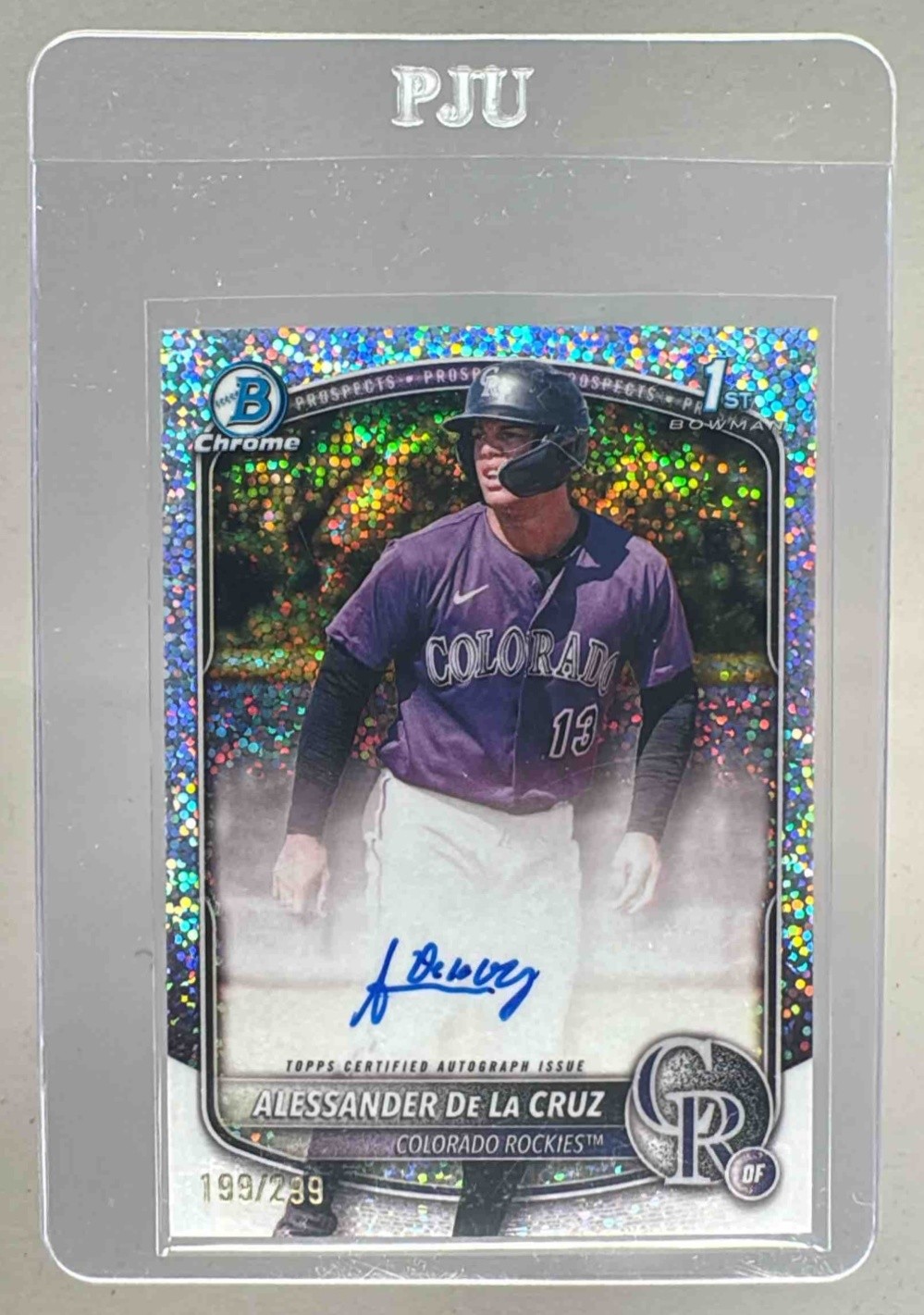 Alessander De La Cruz 2025 Bowman Chrome Speckle Refractor Auto 1st RC /299