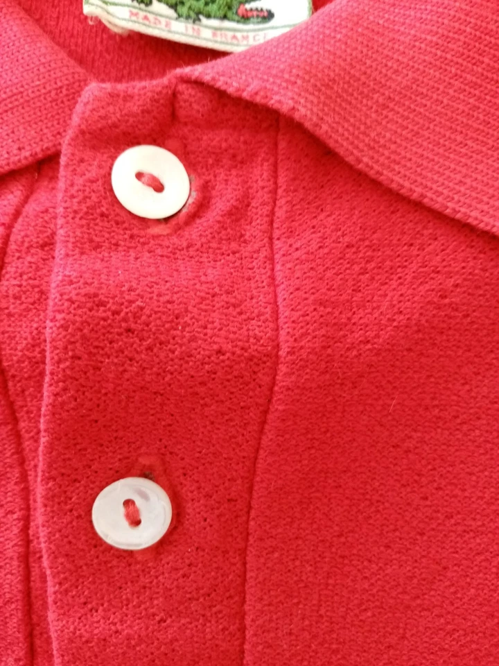Chemise Polo Lacoste Vintage 70s Enfant 12 Ans Rouge Made in France - Photo 4/4