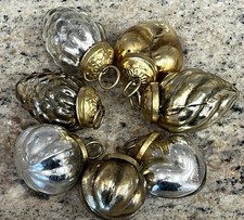 Silver Gold Kugel Style Mercury Glass Small Christmas Ornaments Set Of 6