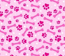 By The Yard, Dog Paws Prints & Bones On Pink, $3.99 Ships ANY Amount Of Fabric!