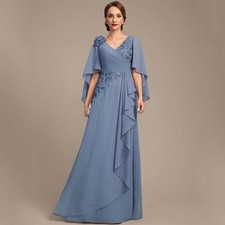 Elegant Mother of The Bride Dresses V Neck Sequined Applique Ruffles Chiffon