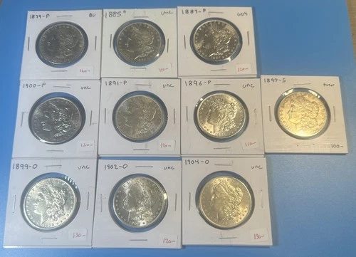 Morgan Silver Dollar Lot Of 10 BU UNC Blast White💥 High Grade💥Beautiful(M8364)