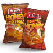 Herr's Honey Cheese Curl Puffs Combo Includes Hot N Honey, Family Size Bags