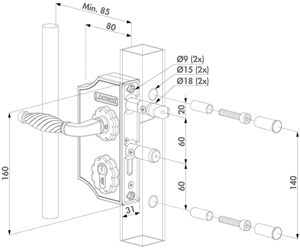 Decorative mesh lock Locinox Laky garden gate lock for swing gates swing gates - Image 4 of 4