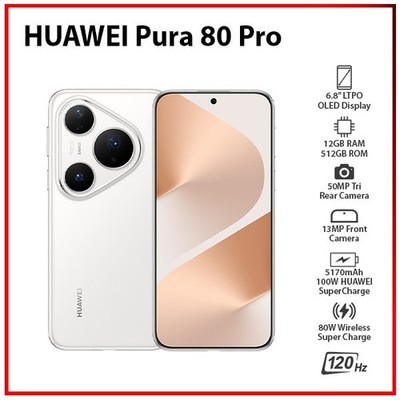 (New) Huawei Pura 80 Pro WHITE 12GB+512GB Dual SIM Unlocked EMUI Mobile Phone