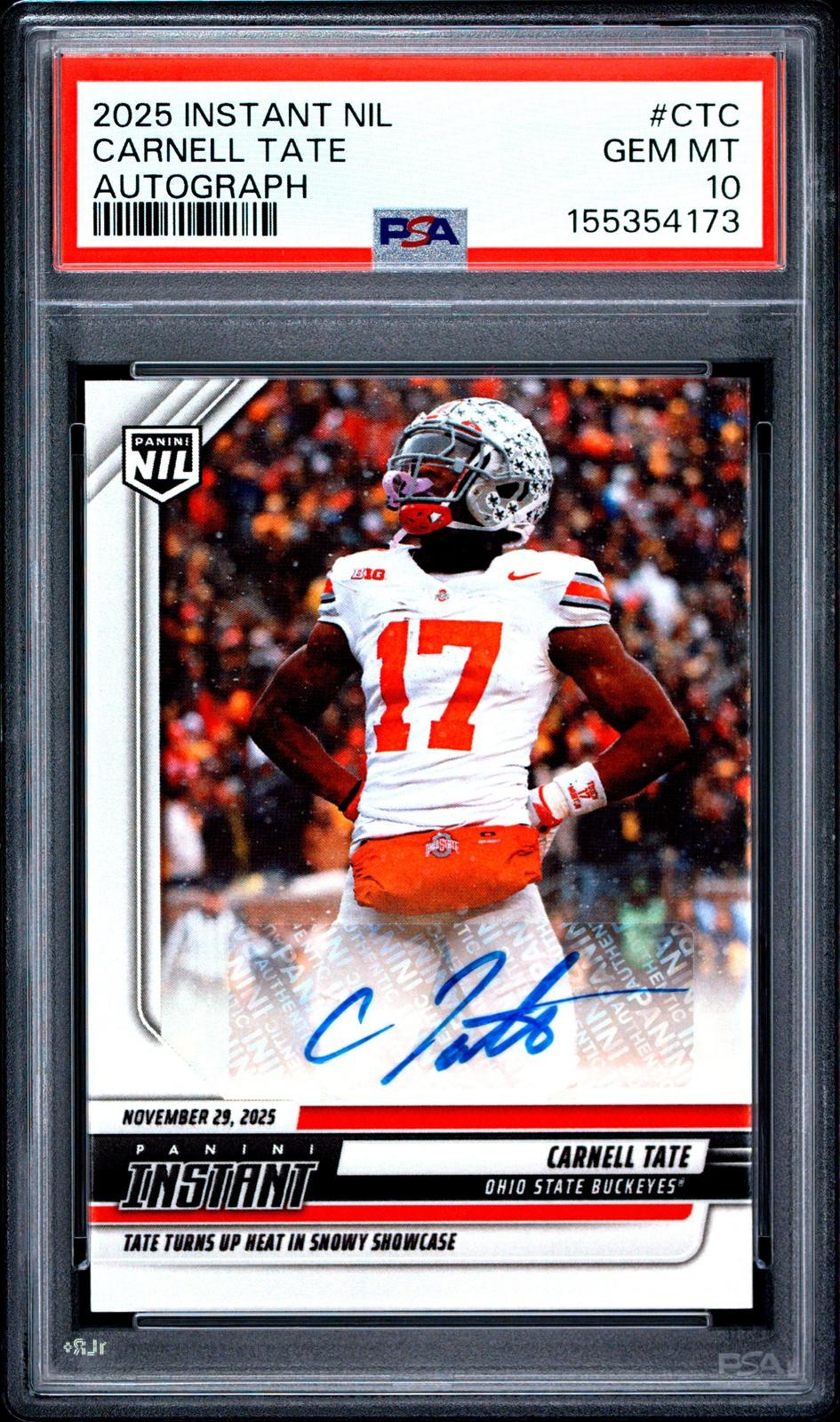 2025 Panini Instant NIL #CTC Carnell Tate Autograph /99 PSA 10 view 1