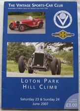 LOTON PARK 23 Jun 2007 Vintage Sports Car Club Hill Climb Official Programme