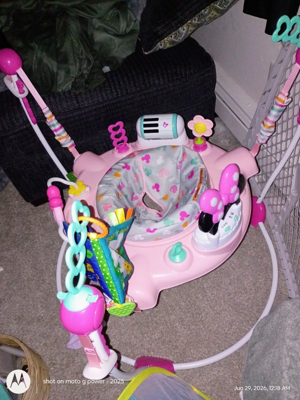 Baby Jumper Activity Center Bouncer Infant Toys Minnie Mouse Pink Lights Music